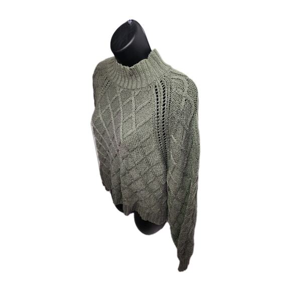 American Eagle Women’s XL Sweater Olive Green Cable Knit Diamond Crop Mock Neck - Picture 12 of 15